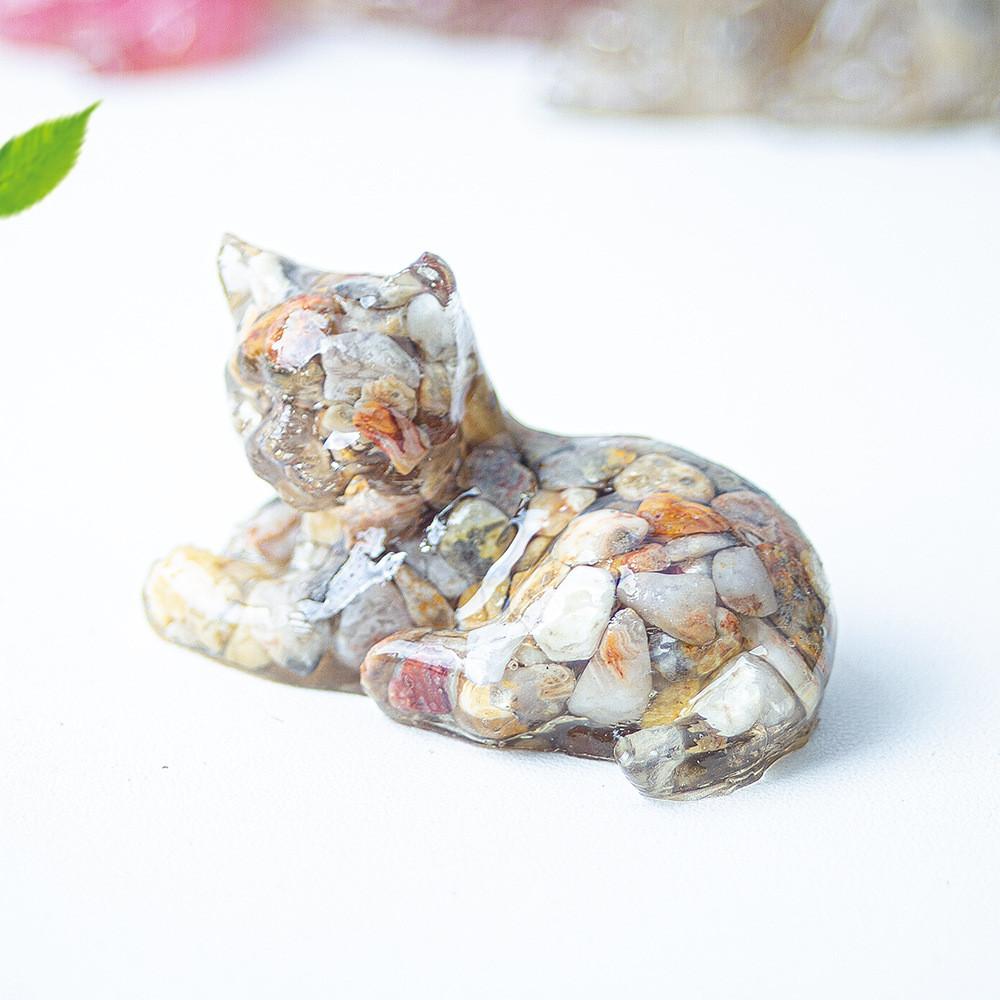 Resin Encrusted Natural Crystal Chips Resin Cat Figurine Home Decor Gift For Friends