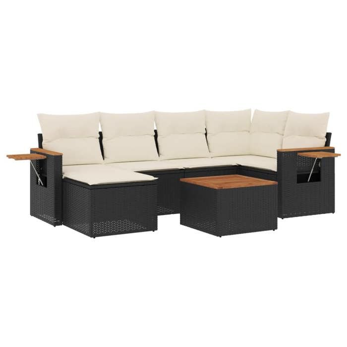 VidaXL Salon de Jardin avec Coussins 7 pcs, Canapés de Terrasse, Ensemble de Meubles de Patio, Mobilier d'Extérieur, Noir 3227022