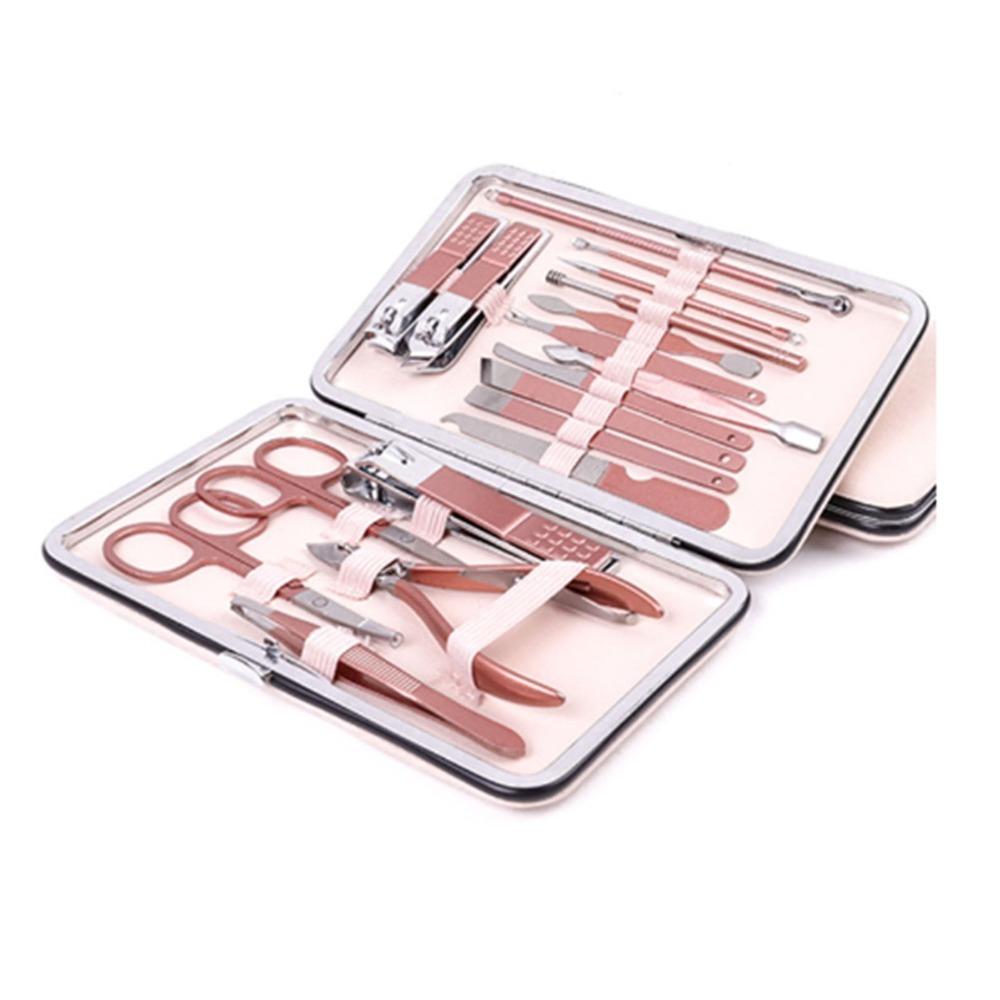 18pcs Stainless Steel Nail Clipper Set Leather Case Nail Care Tool Salon Daily Use