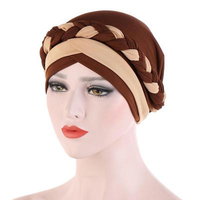 Two-Tone Patchwork Milk Silk Bandana Hat with Short Braid and Hidden Hair Wrap for Muslims
