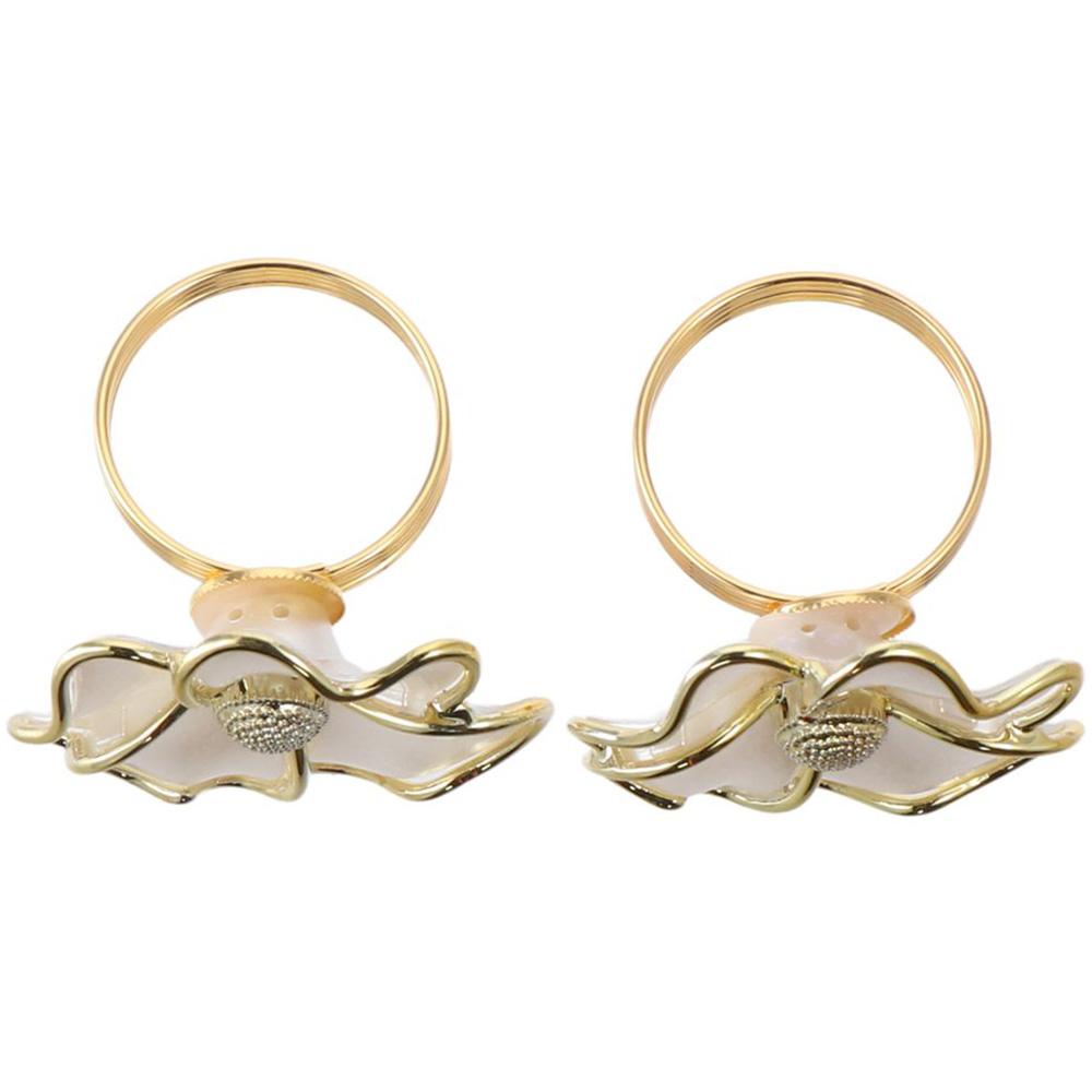 6 pcs Gold, White Flowers Napkin Ring Holders Flower Acrylic Phnom Penh Flower Napkin Button 2.3'' Flower Shaped Napkin Ring