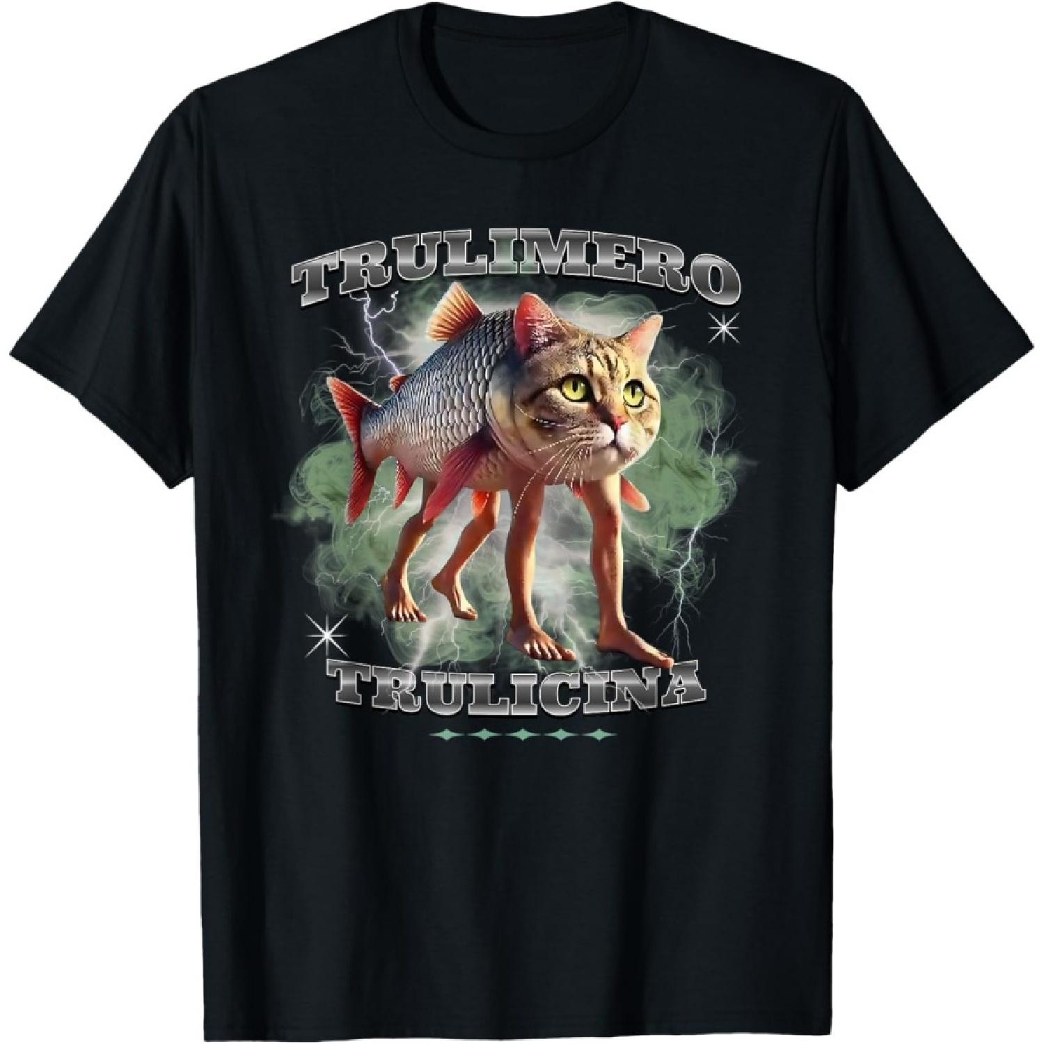 

Trulimero Truli Italian Brainrot Meme Cats head on a fish T-Shirt XXXXXL чорний