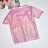 Top Corto Scintillante Stile Coreano - T-shirt da Performance Trendy Luminosa a Maniche Corte Larghe da Donna