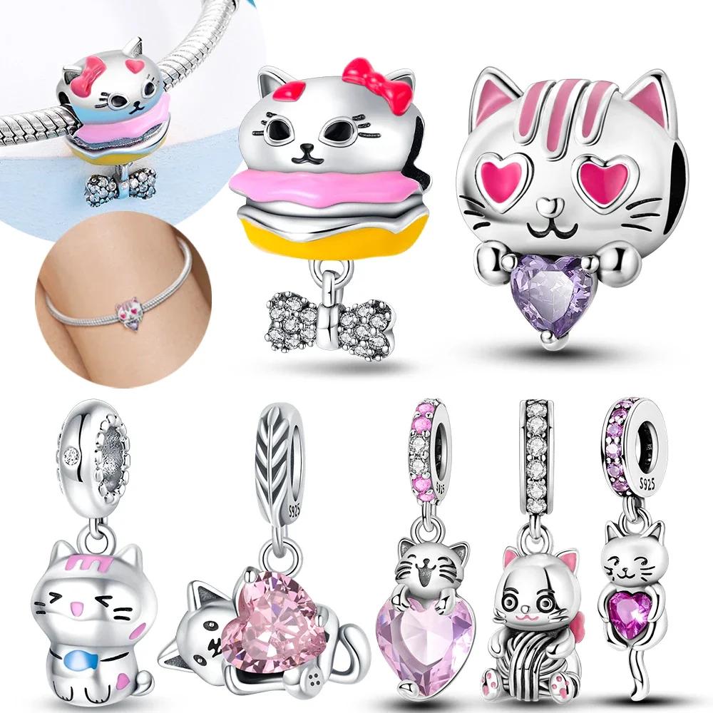 Copper Cute Animal Pet Series Cat Burger Love Fit Original Bracelet Women'S Charms For Jewelry Making Gifts