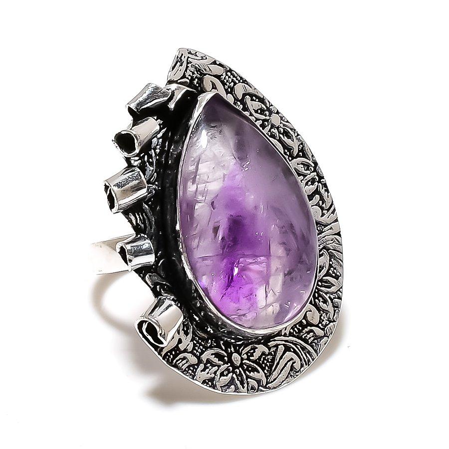 Sage Amethyst Gemstone Handmade 925 Sterling Silver Jewelry Ring Size 8.5 SU-10510