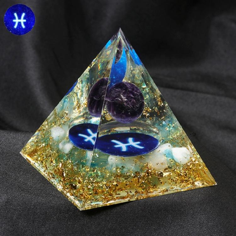 12 Zodiacs Orgone Crystal Pyramid,Amethysts Obsidians Healings Crystals Pyramid Constellations Pyramid for Money Health