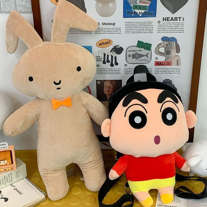 Anime Crayon Shin Chan Backpack Cute Plush Cartoon Crayon Shin Chan Stuffed Toys Bag Accompany Dolls Bedroom Decoration Gift