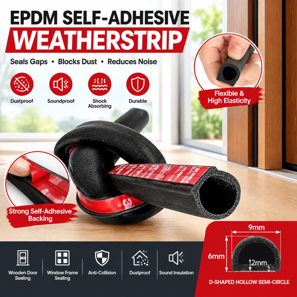 EPDM Foam D-Shaped Self-Adhesive Weatherstrip for Door and Window Gaps