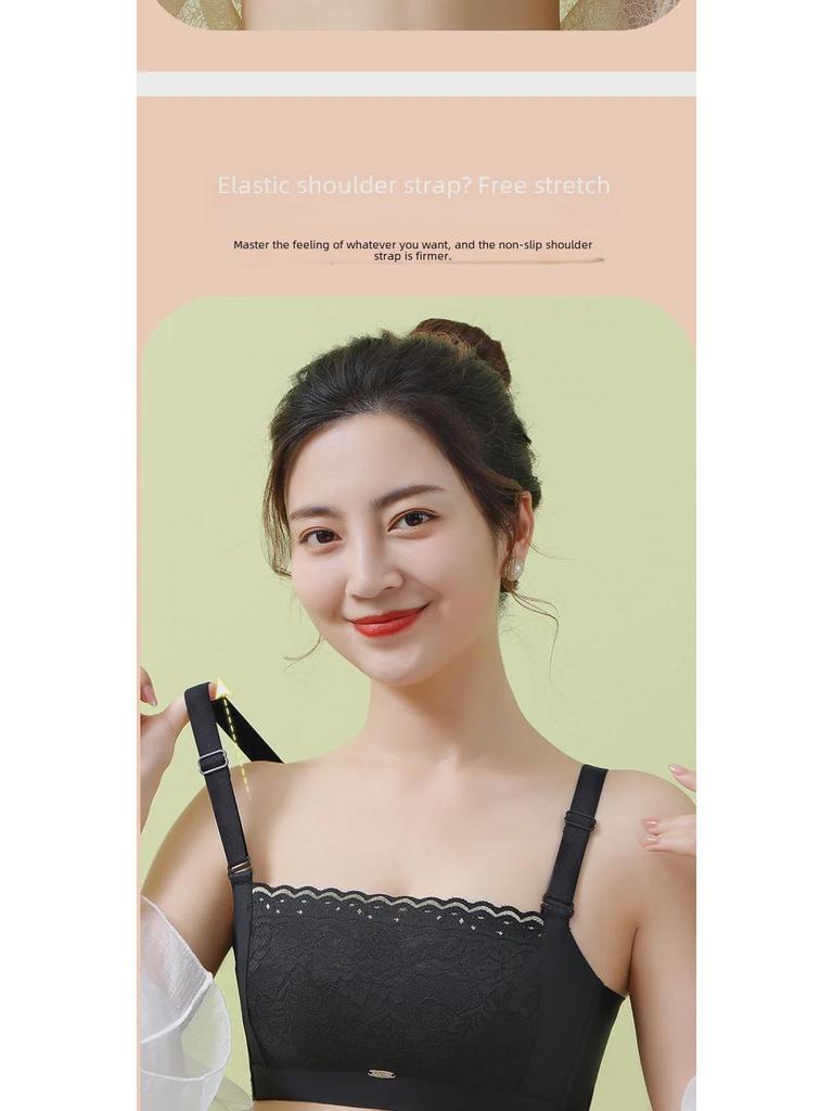 Women’s Seamless Strapless Tube Top: Anti-Exposure, Wire-Free, Side-Bone Free, Adjustable, Thick Style, Ideal for Small Breasts.