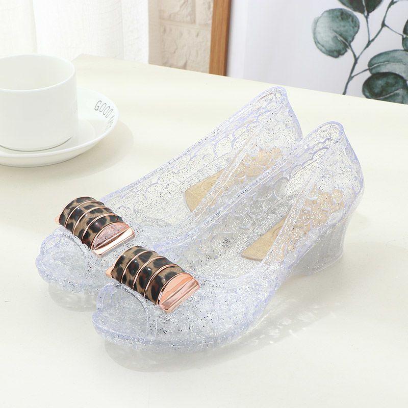 Ladies Crystal Jelly Wedges Sandals Woman Transparent Cut-outs Shoes Comfortable Mom Summer Sandalias Open Toe