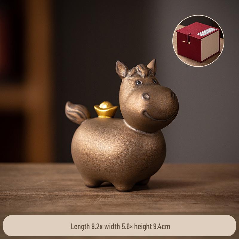 Coppia di Figure di Cavallo in Ceramica Rossa Tang - Mascotte Anno Zodiacale Arredo Tavolo