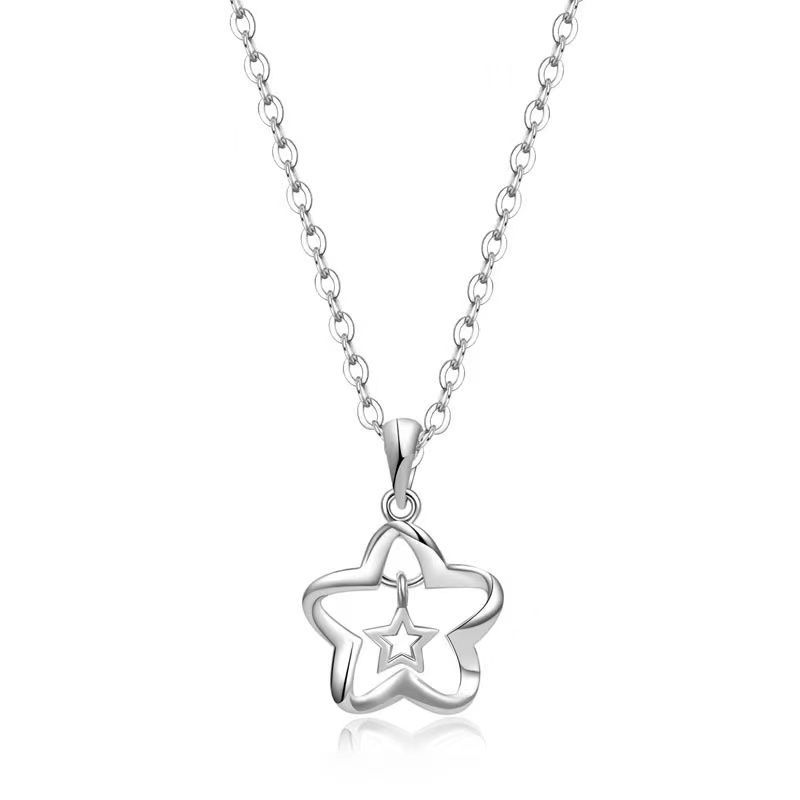 

Silver Hollow Star Moon Pendant Necklace Dainty Minimalist Star Charm Chain Jewelry for Women Girls Daily Wear and Gift Giving