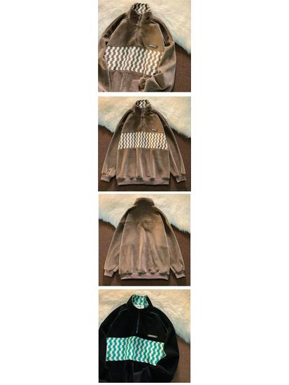 Unisex Retro Checkered Half-Zip Waffle Sweatshirt - Trendy and Loose for Autumn