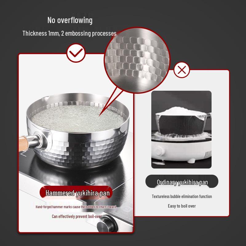 Stainless Steel Yukihira Pan: Non-Stick Milk, Soup & Noodle Pot with Wooden Handle for Baby Food & Breakfast