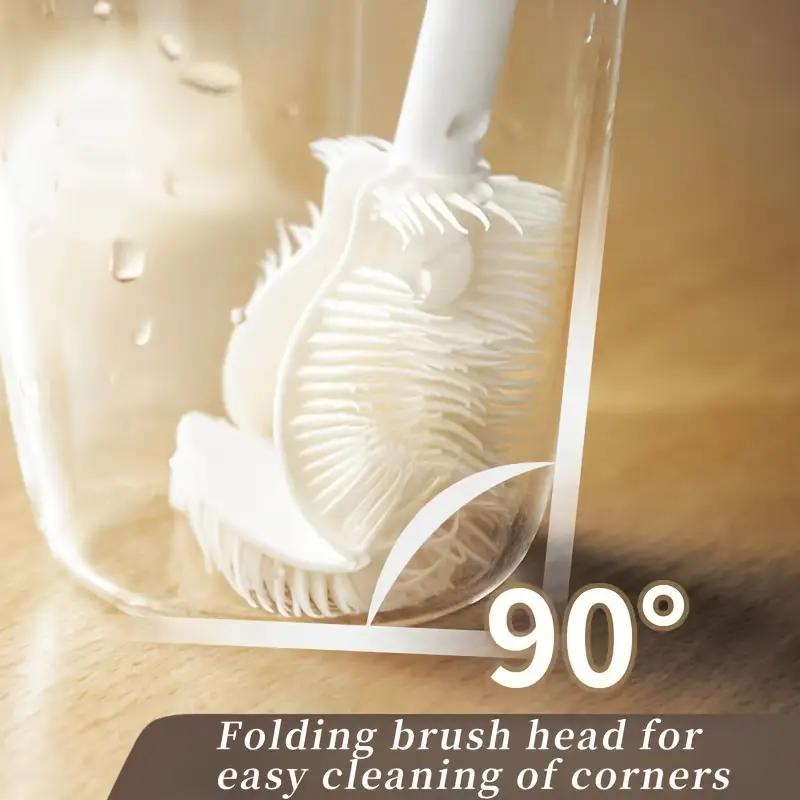 New Silicone Cup Brush Folding Brush Head Long Handle Glass Cleaner White Kitchen Cleaning Tool Drink Bottle Cleaning Brush
