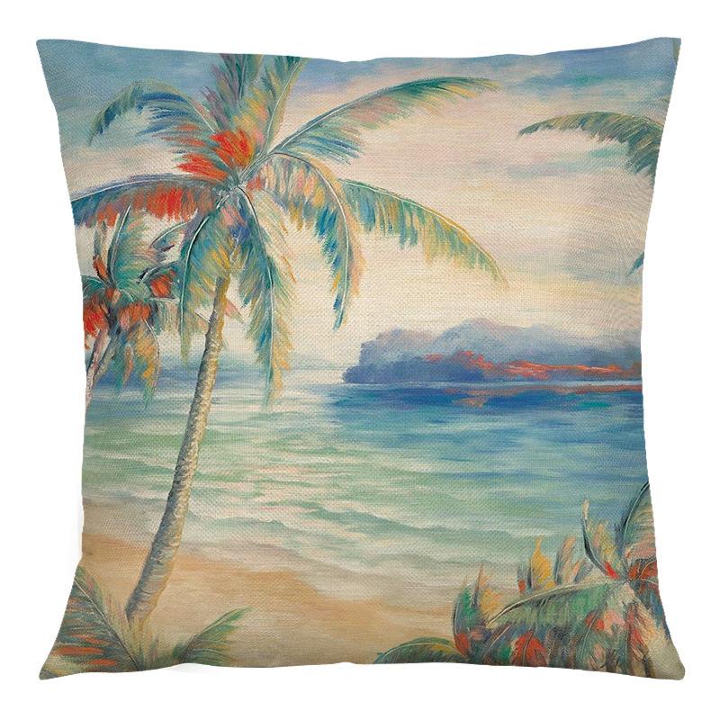Summer Beach Landscape Retro Cushion Cover 45x45cm Polyester Pillowcase Home Decor Sofa Chair Waist Cushion Cushion Cover