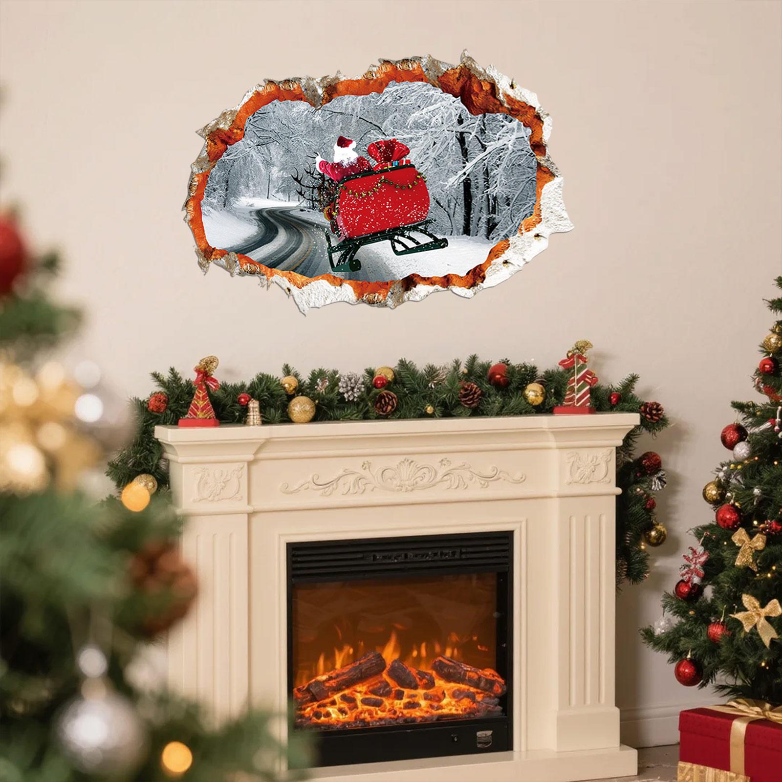 

Christmas Creative Visual Effect Broken Wall Cartoon Sticker Festive Atmosphere Living Room Home Decoration Wall Sticker One Size
