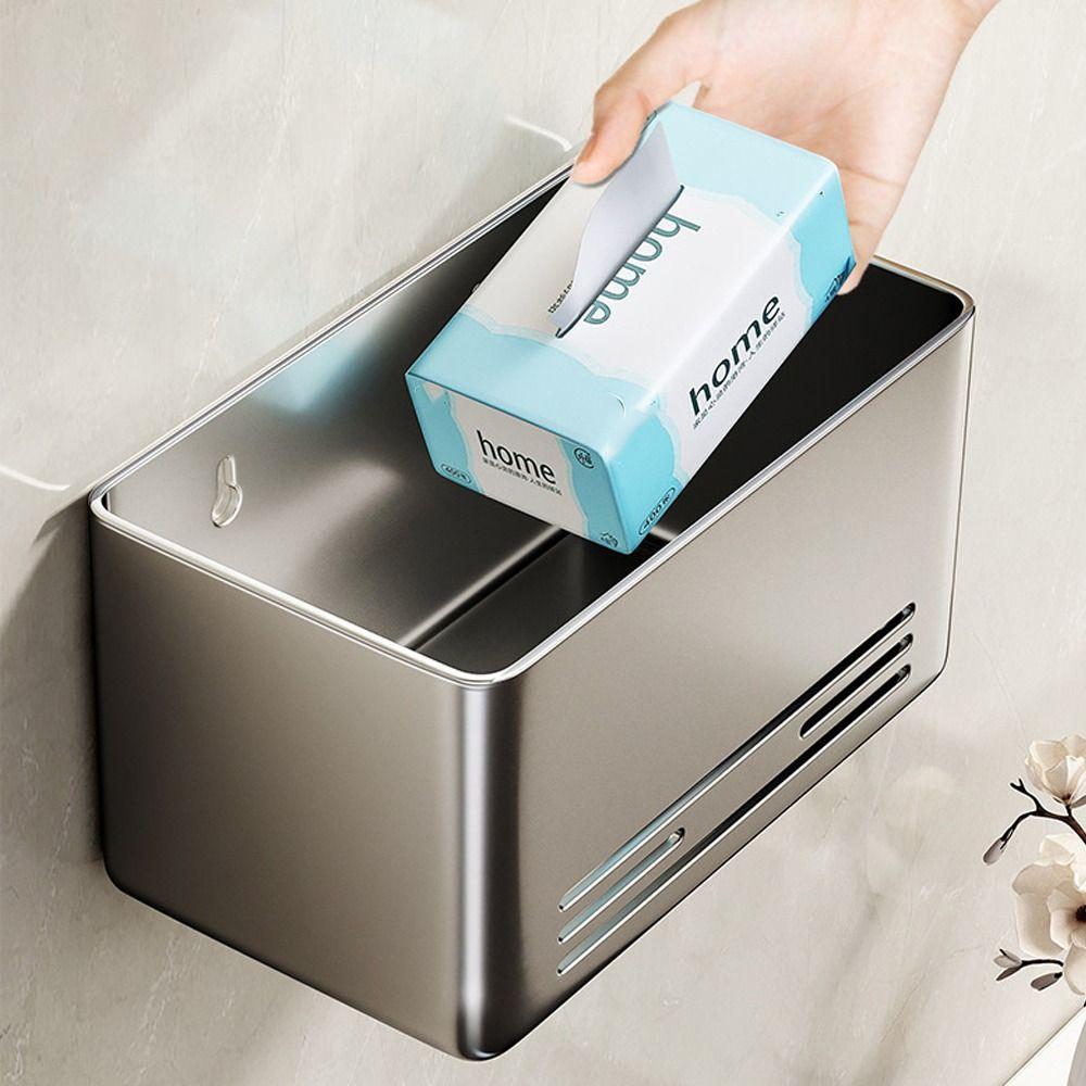 Odolný držák na kapesníky bez vrtání Hliníková nástěnná úložná krabička na kapesníky Multifunkční stojan na role papíru Domácnost