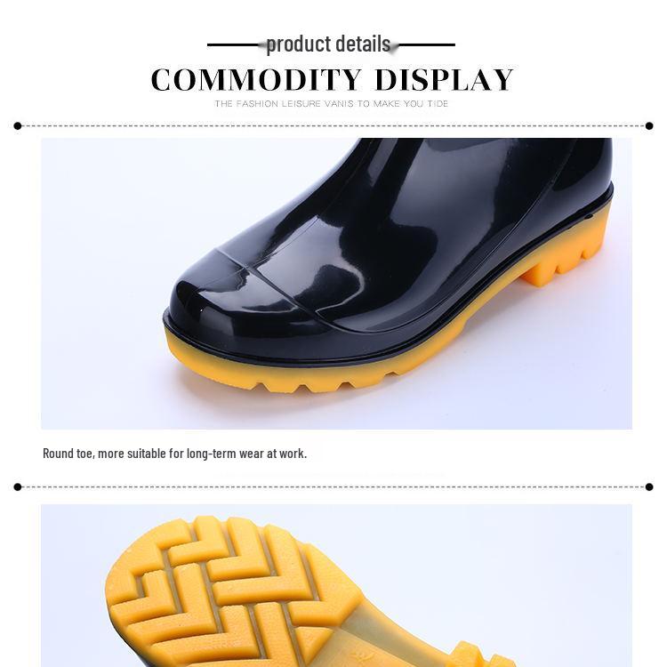 Men's Black Non-Slip Wear-Resistant High-Top Construction Rubber Rain Boots