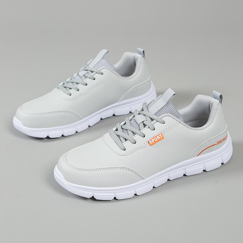 

Men Running Shoes Leather Waterproof Athletic Sneakers Men Wear resistant Men Walking Sport Shoes Zapatillas Deportivos Hombre 38 серый