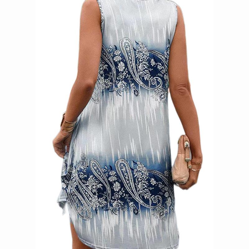 Women Summer Casual Sleeveless O Neck Printed One Piece Dress