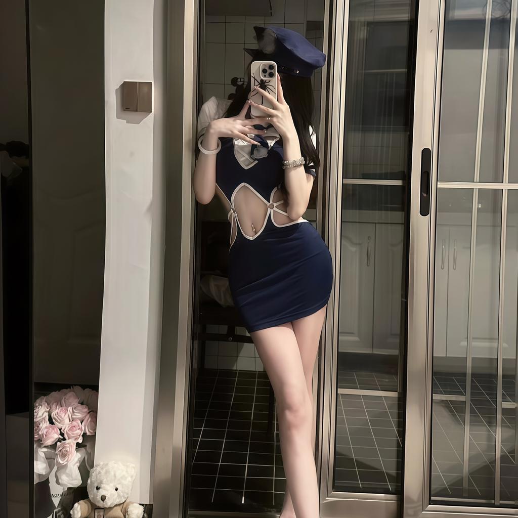 Sexy Pure Lust Navy Stewardess Police Lingerie Uniform Cosplay Free Cos Instructor Suit