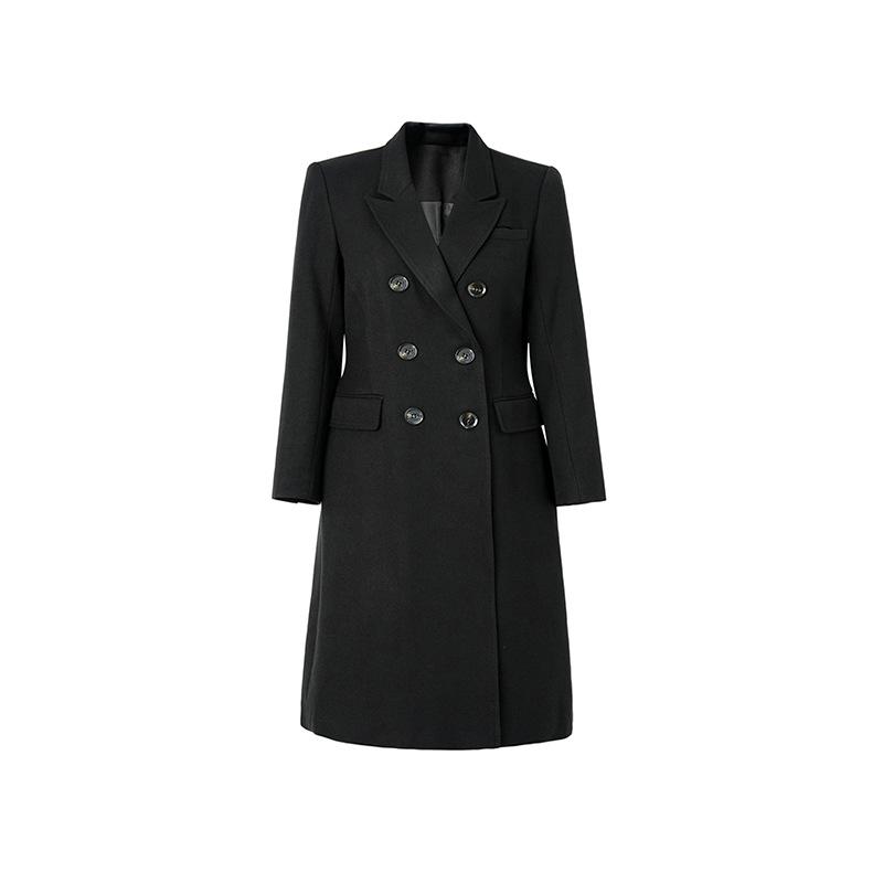 

trench coat autumn women s small medium and long silk and wool blended fine oblique high-end sense commuting simple double-breasted wind S чорний
