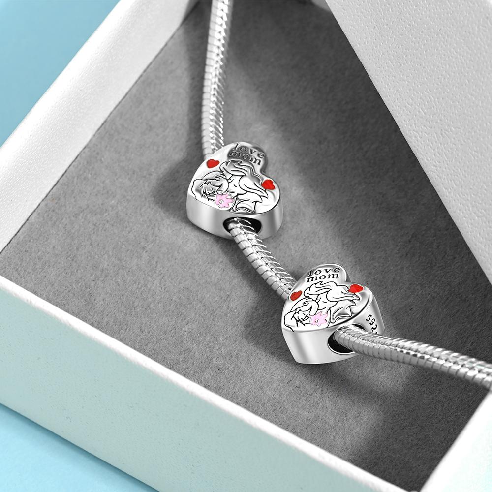 New Charms Copper Sparkling Mum Mother Family Love Heart Beads Fit Original Bracelet Necklace Diy Jewelry