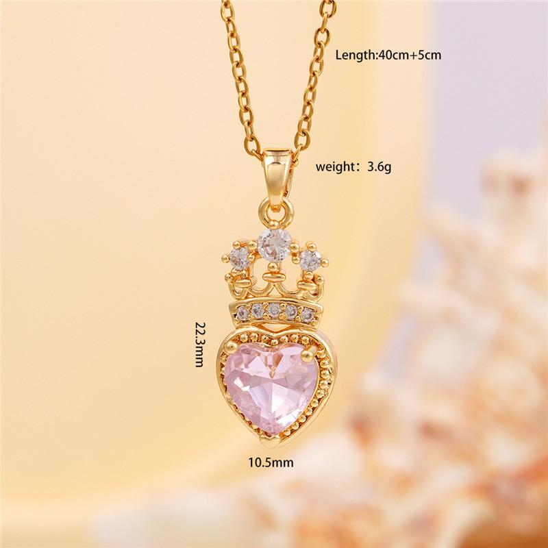 High Grade Crown Heart Zircon Pendant Necklace Stainless Steel Chains Geometric Choker Jewelry Party Gifts For Women Girls