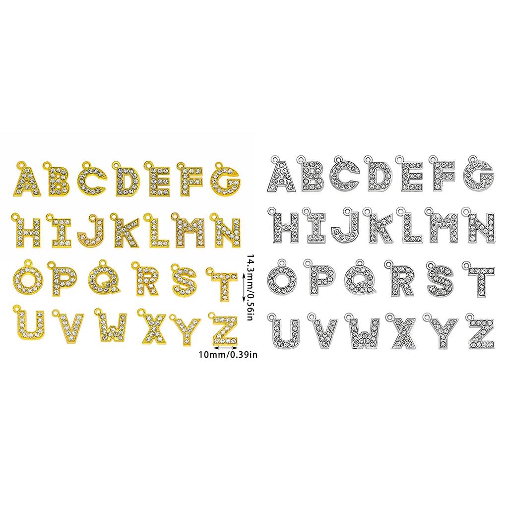 Fashionable Sparkling Stylish Rhinestones Letter Charm Set of 26 Gold Tone Letter Pendants Portable for Jewelry Making