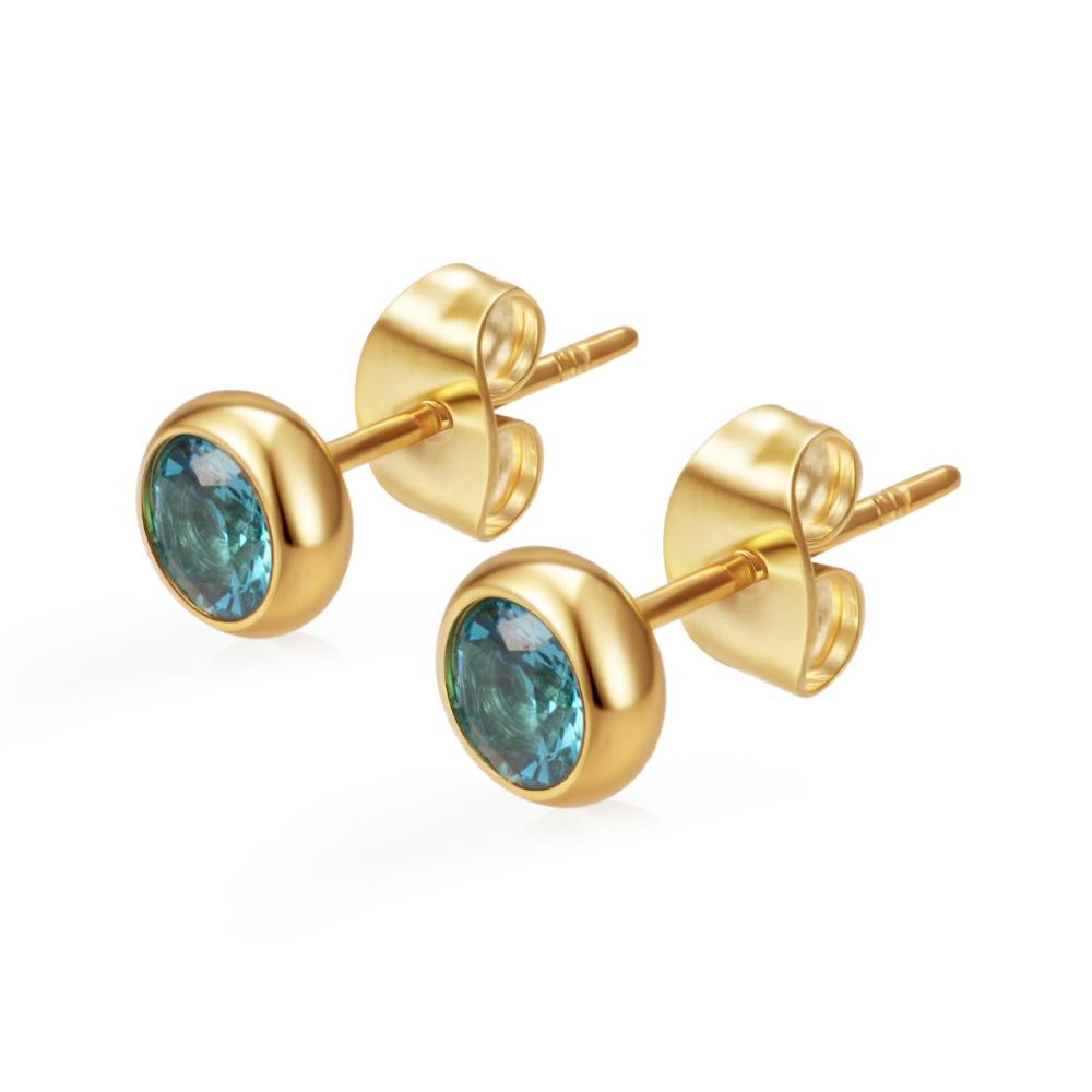 Special for round stainless steel zircon stud earrings women's trend versatile multi-color earrings PVD18K real gold earrings