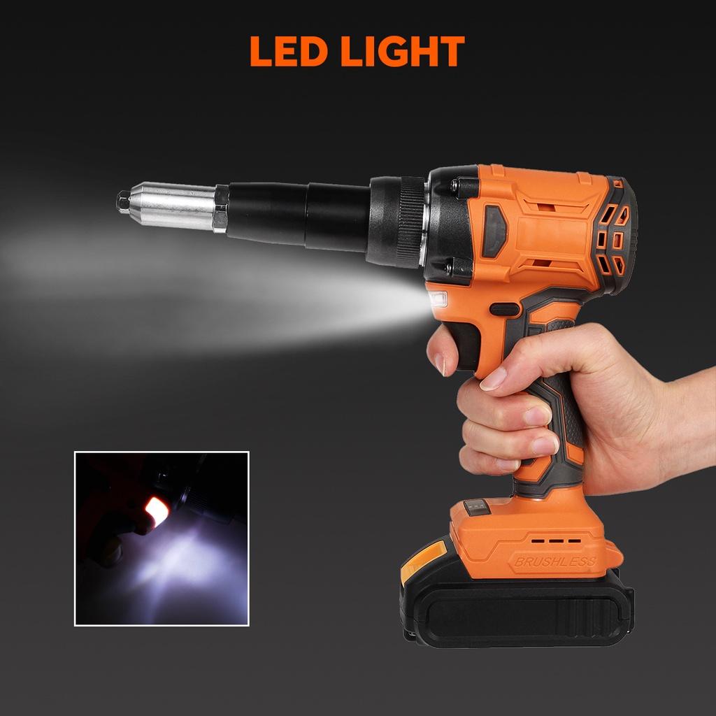 10000N Rivet Nut Guns Drill Insert Nut Pull Riveting Tool With LED Light Cordless Electric Rivet Gun