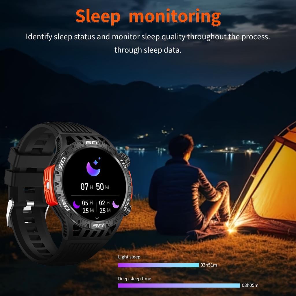 Rugged Men's Smartwatch, QTLLBT with Phone Function, IP68 Waterproof Sports Watch, Heart Rate Blood Oxygen Detection