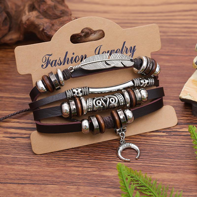 

Популярні вінтажні квіткові прикраси, богемні жіночі панк-прикраси ручної роботи, багатошарові шкіряні браслети