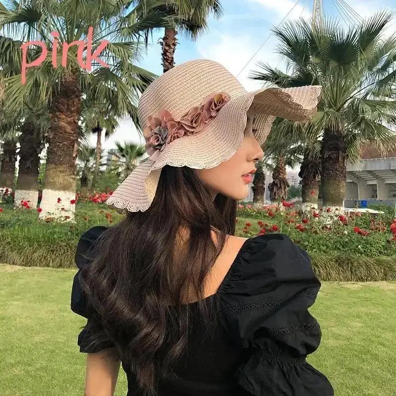 

New Girl s Fashion Summer Beach Hats Weaving Sun Hat New Korean Women s Flower Hat Thin Breathable Accessories Creative Gifts
