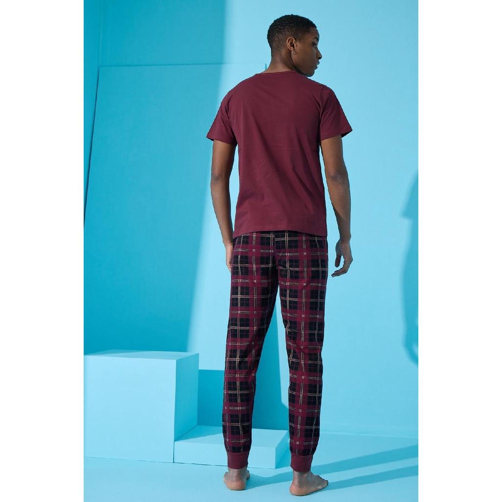 Marineblaues, kurzärmliges Herren-Pyjama-Set mit Urban-Print