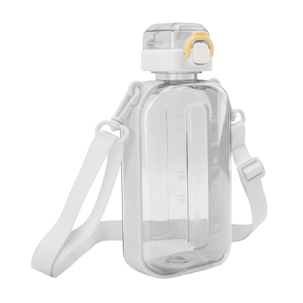 750ml 25oz Large Capacity Motivational Water Bottle Portable Sports Water Kettle with Time Marker Shoulder Strap White