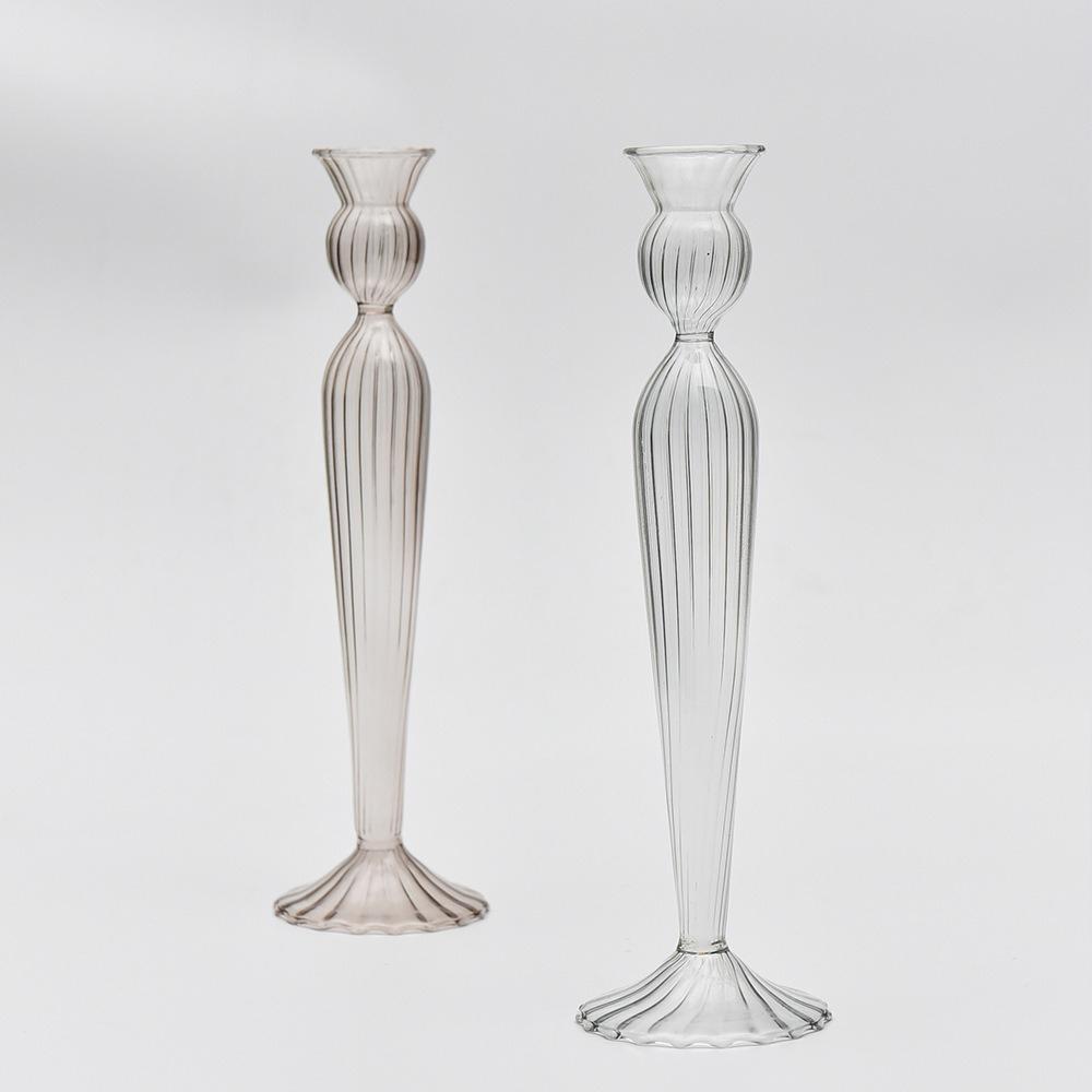 Creative Stripe French Glass Candlestick Candlelight Dinner Candle Stand Desktop Decoration Wedding Party Home Office Decor