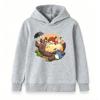 Kids Boys Girls Casual Hooded Sweatshirt, Cute Cartoon Totoro Print Long Sleeve Pullover Tops, Cozy Soft Crew Neck Outerwear for Children Daily Wear