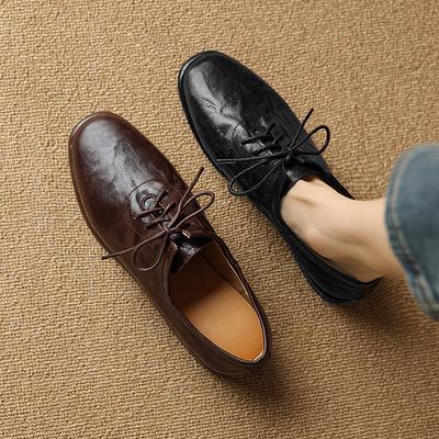 Moda 2025 Nueva Primavera Cuero Genuino Zapatos de Mujer Punta Redonda Zapatos de Salón Zapatos para Mujer Mocasines Zapatos de Señora Retro Oxford