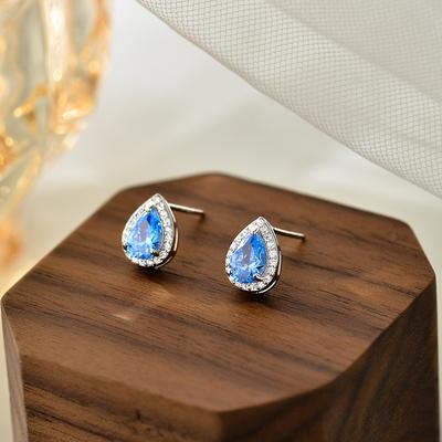 Blue Water Drop Drill Earrings Light Luxury High-end Temperament Exquisite Super Flash Earrings for Women