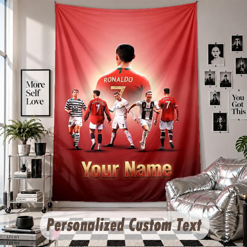Wandbehang mit individuellem Namen & Text, Cristiano Ronaldo Dekorationstuch für das Schlafzimmer