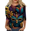 Women's Fashionable Casual Three-Quarter Sleeve Carnival Print  Neck Top