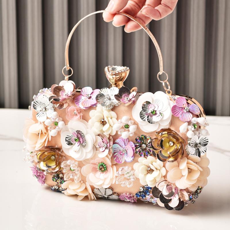 

Flower Bridal Handbag Beige Handmade Women s Bag Elegant Party Clutch Diamond Wedding Purses Beautiful Luxury Brand Shoulder Bag бежевый
