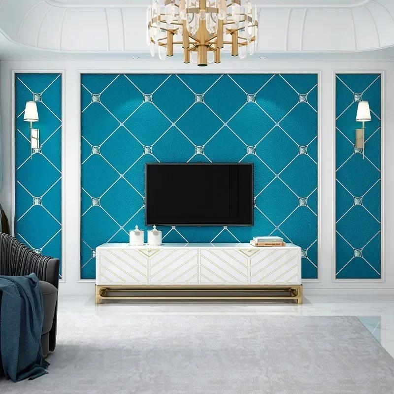 Diamond Inlaid Deer Skin Velvet Thickened Wallpaper Modern Simple Non Woven Rhomb Shaped Wallpaper For Living Room