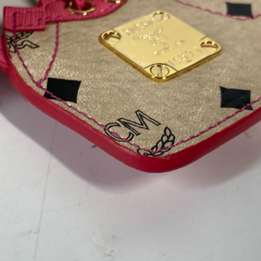 MCM Vicetos logo Bag Design Bag Charm Key Holder Leather Beige/pink Unused