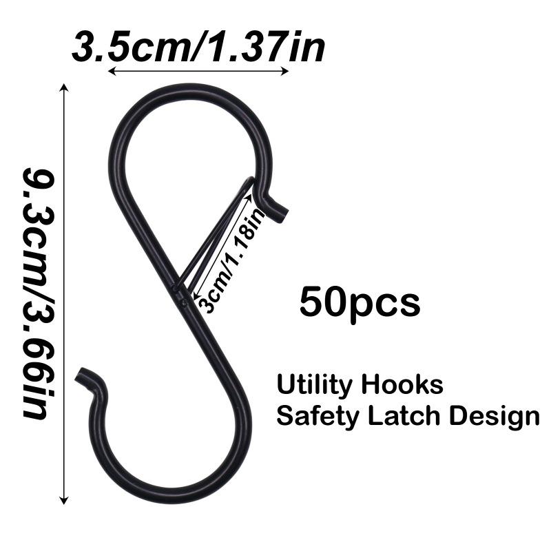 50pcs Heavy Duty S Hook with Safety Latch Design for Kitchen Bathroom Bedroom Hanging Pans Pots Coats Bags Plants Utility Hooks