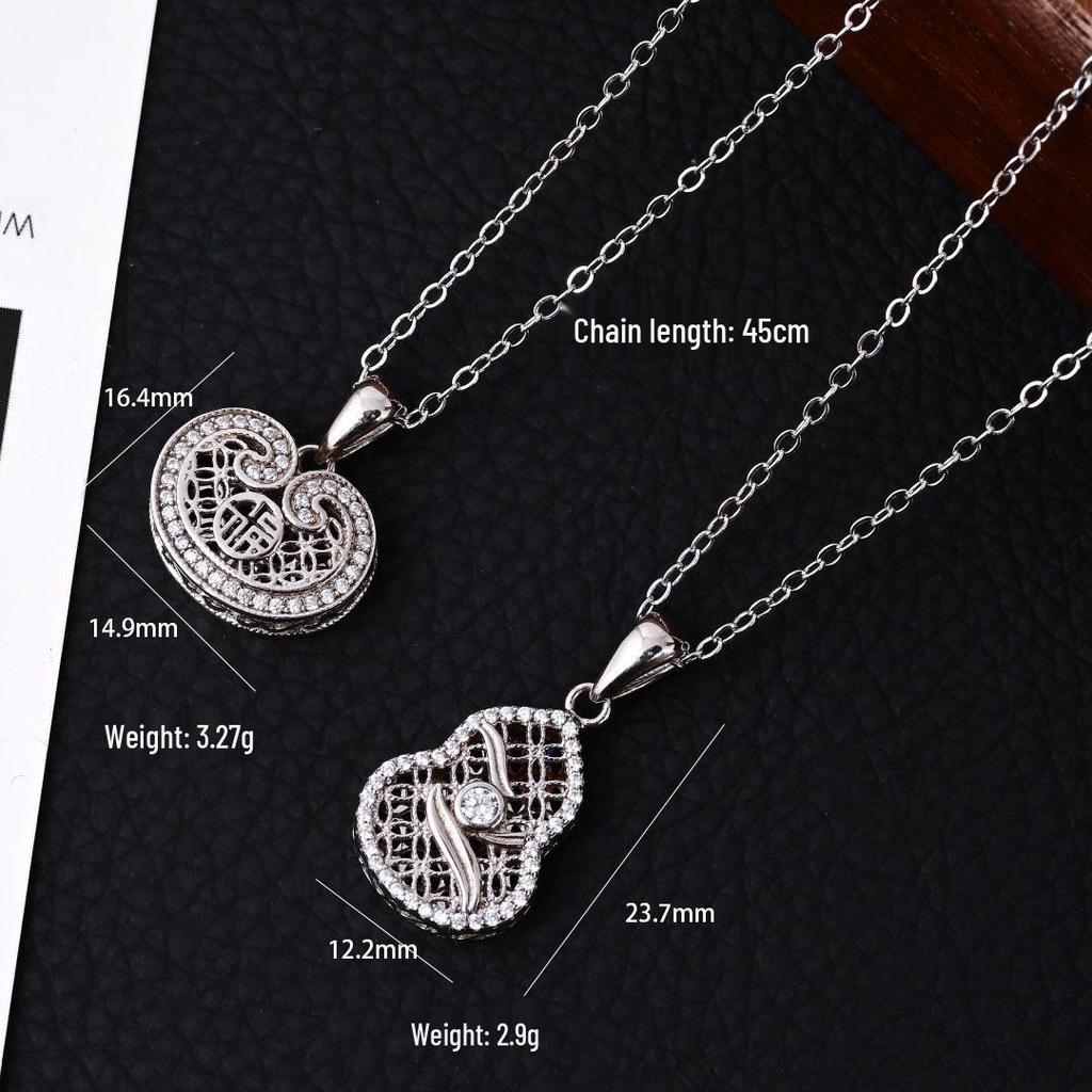 S925 Sterling Silver Fu Lu Hulu Ruyi Pendant Necklace - Chinese Trend Clavicle Chain, Light Luxury Fashion, Versatile Design X143.
