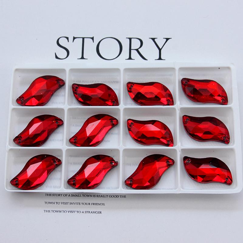 All Size All Color Ab S Shape Sew On Rhinestone Leaf Glass Crystal Sewing Flatback 2 Holes 6*12 10*20 14*30 for Dress Decoration