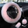 3 Stuks Effen Zacht Warm Lang Wol Pluizig Stuurwielhoes Wol Handrem Auto Accessoire Schapenvacht Pluche Beschermhoes Set
